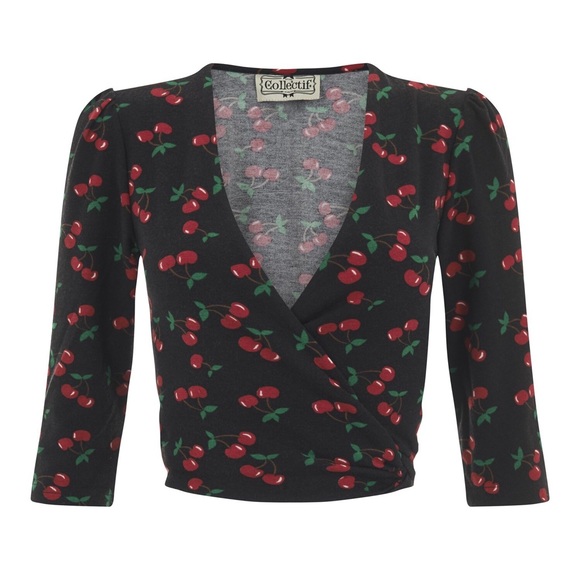 ❌SOLD❌❤️Collectif Mainline Cherry Wrap Cardigan - Picture 4 of 6